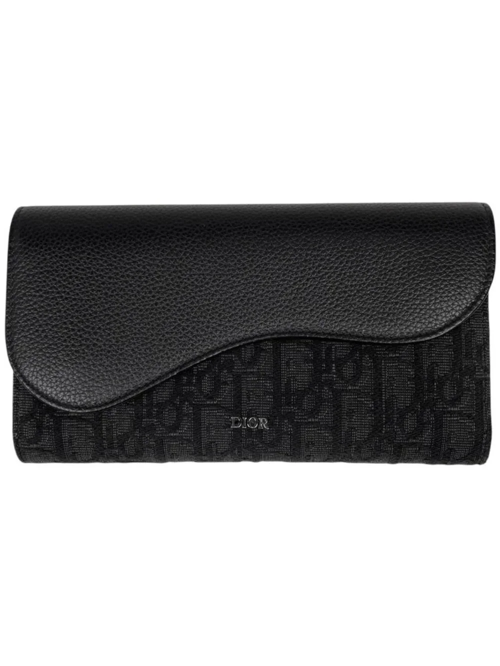 Dior Saddle Long Flap Wallet Oblique Jacquard Cotton Black
